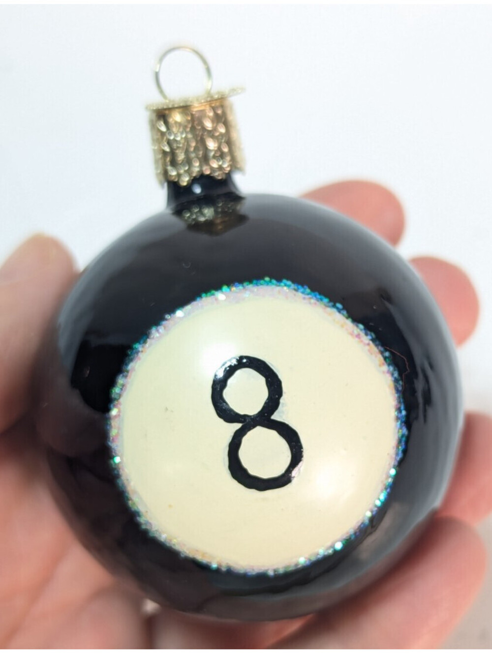 JWO Glass 8 Ball Christmas Ornament Billiards Pool Hall Hand Painted Vintage